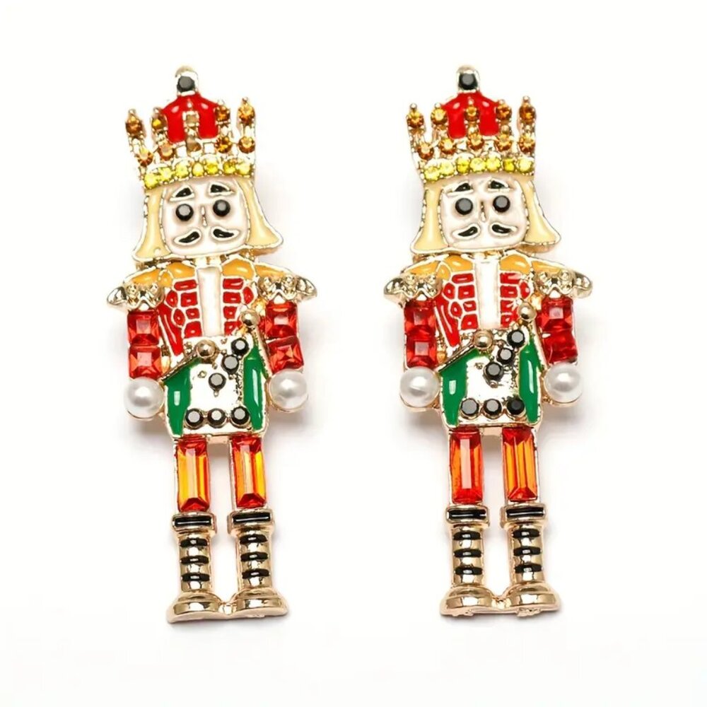 Cute Christmas Nutcracker Soldier Earrings For Women Shiny Bling